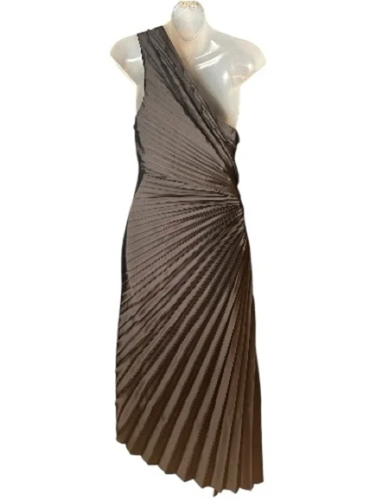 Vici Black Asymmetrical One-Shoulder Pleated Maxi Dress Size M Formal Evening - Picture 10 of 13